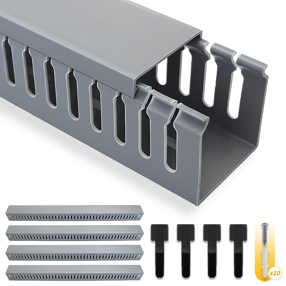 Cable Raceway, 95" Open Slot Cable Management Kit with Upgraded Snap Structure,Wire Cover Cord Hider for Under Desk&Industrial Network/PC/TVs- 23.6" X 1.97" X 2.4" X 4PCS (LWH,Grey)