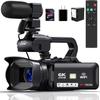JIOWEATHER Camcorder Video Camera HD 6K 64MP IR Night Vision Vlogging Camera for YouTube 18X Digital Zoom 4.0 Inch Touch Screen Video Camera with Microphone, Remote Control, 64GB SD Card,Stabilizer view 1
