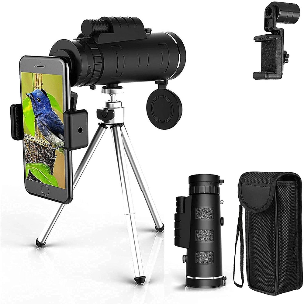 , 40X60 Monocular with Smartphone Holder & Tripod Waterproof Zoom Telescope High Performance Monocular for Bird Watching Camping