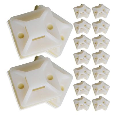 HONMEET Self-Adhesive Zip Tie Holder Bases Cable Tie Mounts for Wire Management Nylon Cable Fixing Seat 0.90X0.90X0.31in White Home Office Organization