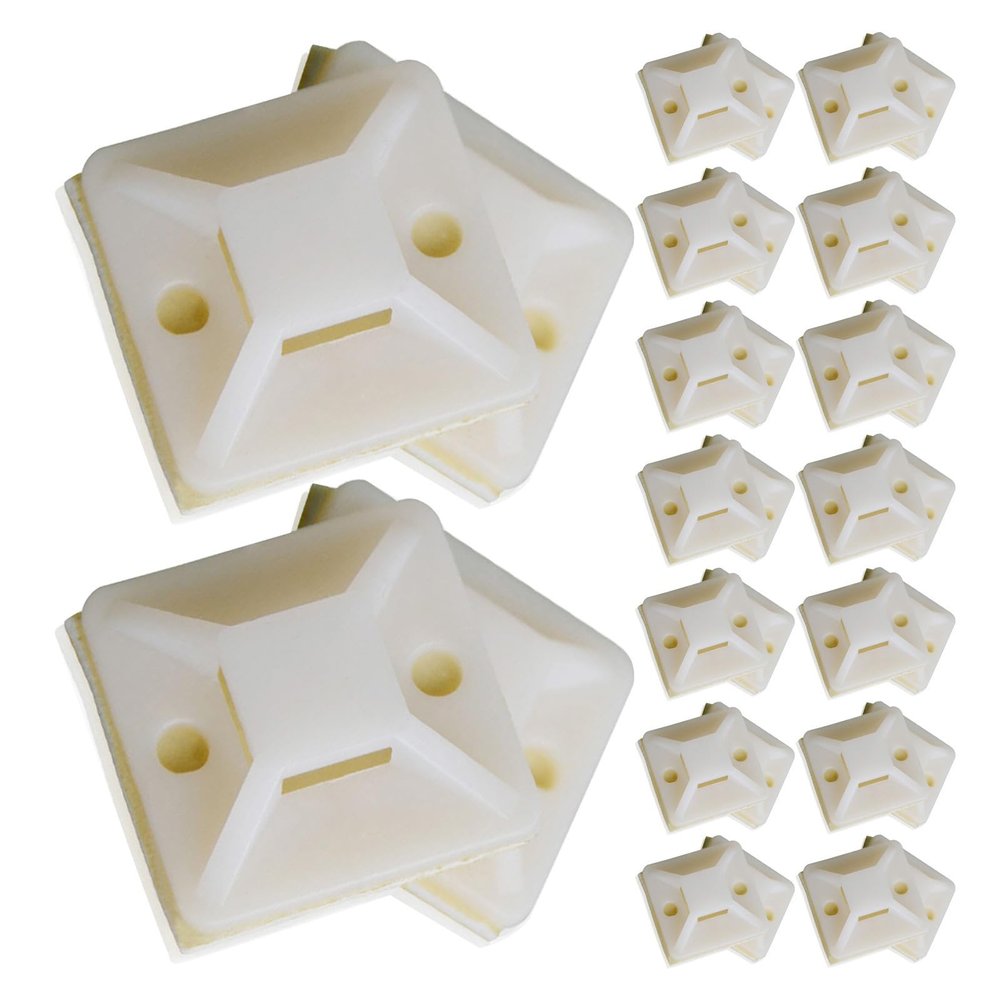 HONMEET Self-Adhesive Zip Tie Holder Bases Cable Tie Mounts for Wire Management Nylon Cable Fixing Seat 0.90X0.90X0.31in White Home Office Organization