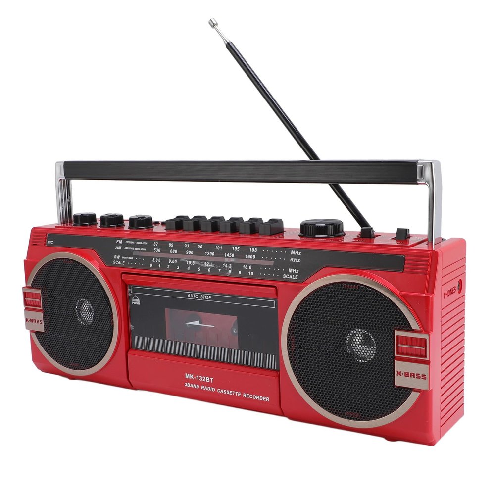 PUSOKEI Retro Cassette Player, Rich Sound Quality with AM FM SW Radio USB Aux Headphone Jack,Radio Cassette Recorder for Android Smartphones Tablets Laptops (red)
