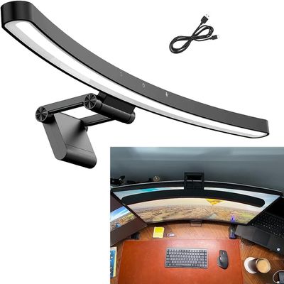 Giousv Universal Curved Monitor Light - Adjustable Clip for 27"-49" Screens, USB-C Powered, Works with PC/TV/PS5, 10 Brightness Levels