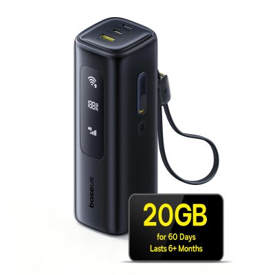 Baseus 4G LTE Mobile Hotspot & 20000mAh 67W Power Bank 2-in-1, Portable WiFi for Travel in 150+ Countries, No SIM Card, No Contract, 10 Devices, Worldwide Hotspot Router (Includes 20GB Local Data)