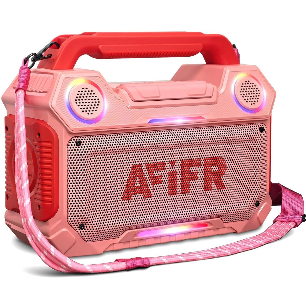 AFIFR Outdoor Bluetooth Speaker, 160W Loud Bass! Rugged, IP67 Waterproof, 24H Playtime with Lights, Wireless TWS Pairing Portable Speakers for Party, Outsides, Travel, Beach, Garage (Rose Blaze)