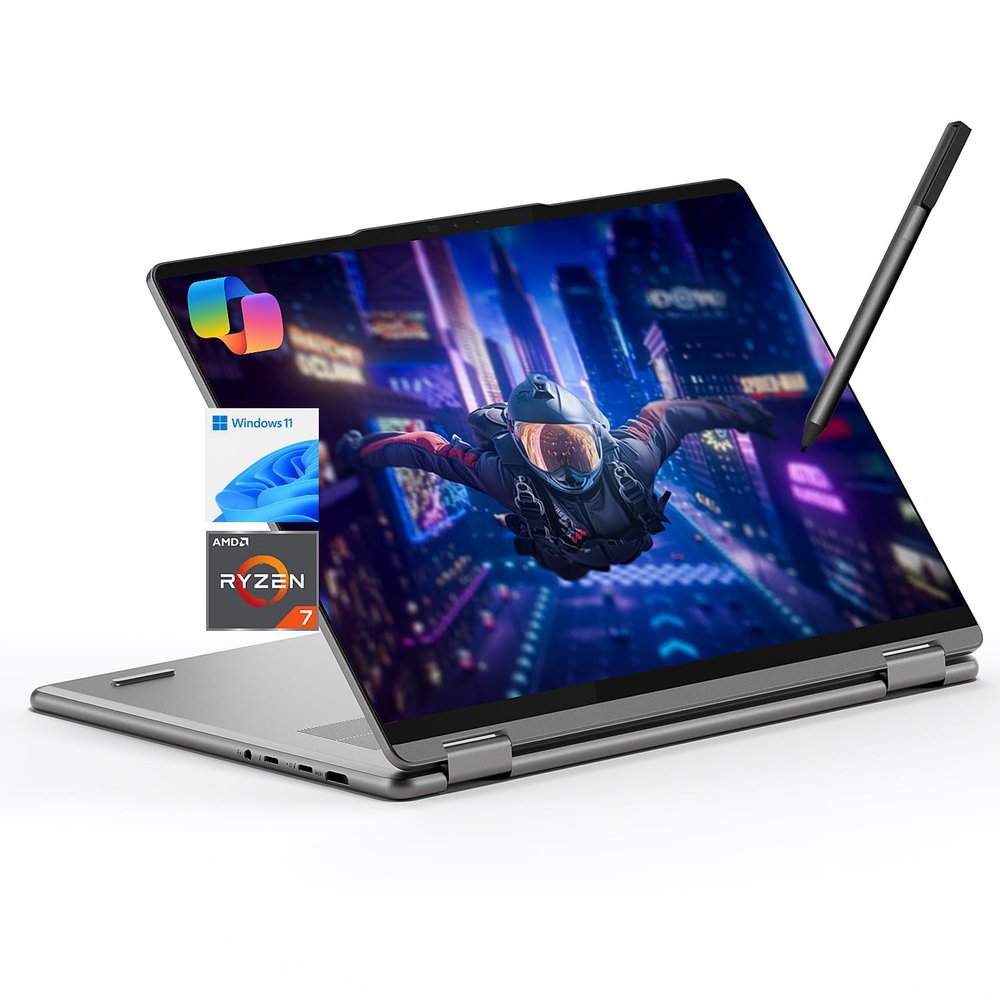 Lenovo Yoga 7 7i 2-in-1 Laptop 16" FHD+ Touchscreen, AMD Ryzen 7 8840HS, 16GB RAM, 2TB SSD, Stylus Pen Included, AI PC, Backlit Keyboard, Fingerprint Reader, FHD IR Webcam, Wi-Fi 6E, Arctic Gray