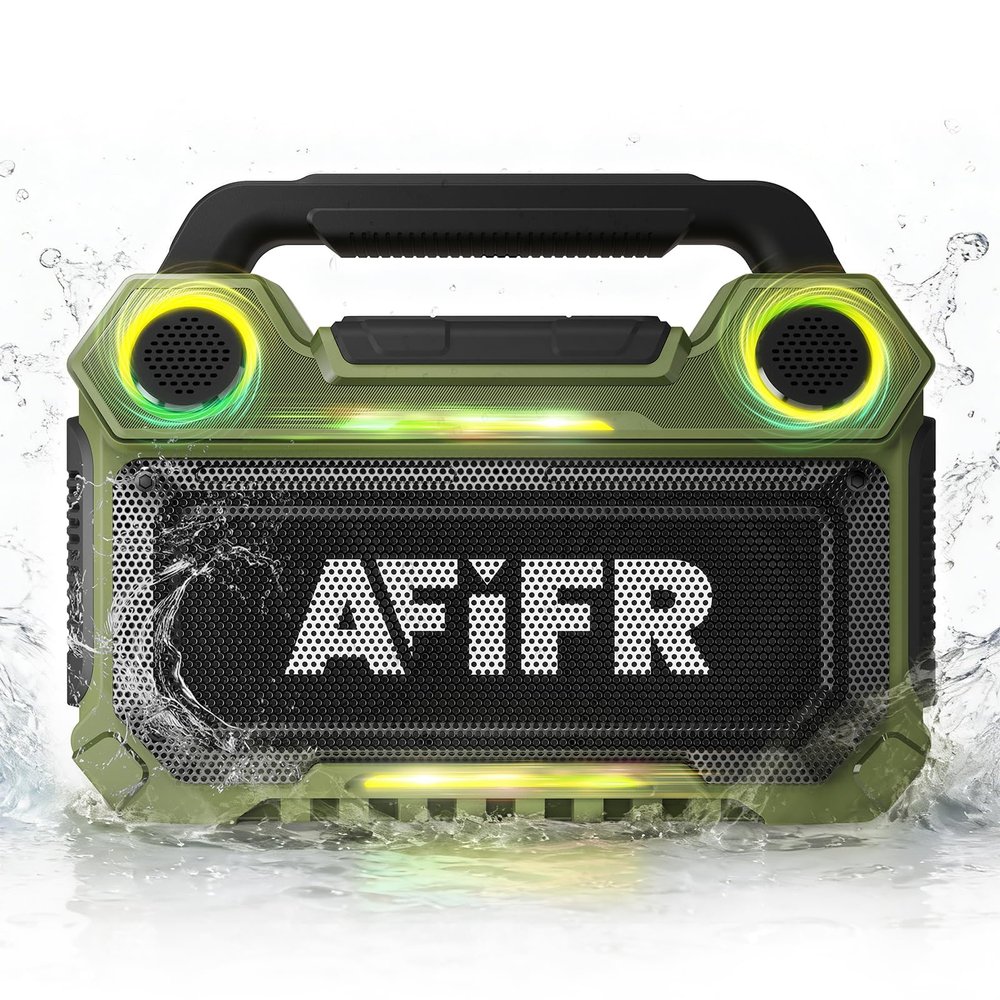 AFIFR Outdoor Bluetooth Speaker, 160W Loud Bass! Rugged, IP67 Waterproof, 24H Playtime with Lights, Wireless TWS Pairing Portable Speakers for Party, Outsides, Travel, Beach, Garage (Jungle Moss)