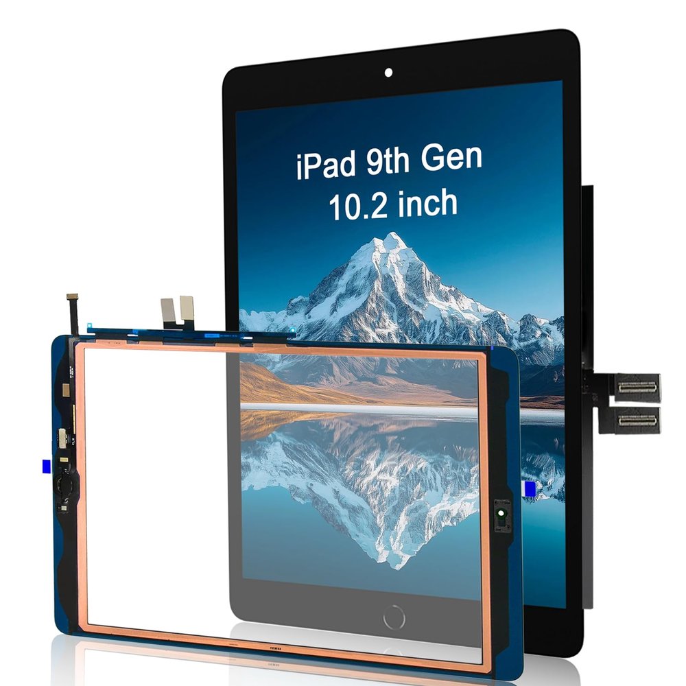 for iPad 9th Generation (9 Gen 2021) Screen Replacement Kit Digitizer Touch Glass Kits A2602 A2603 A2604 A2605 10.2 Inch (Black)-Without Repair Tool-No ID Chip