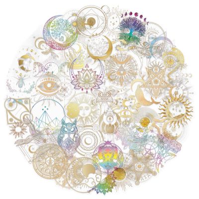 50PCS Transparent Fantasy Stickers, Gloden Celestial Aesthetic Stickers for Scrapbooking, Journaling & DIY Crafts, Clear PET Cosmic Moon Sticker for Water Bottles, Laptop, Luggage, Phone