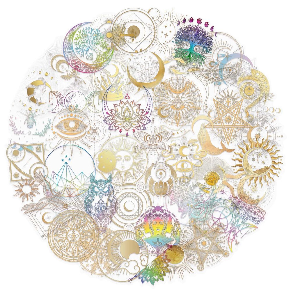 50PCS Transparent Fantasy Stickers, Gloden Celestial Aesthetic Stickers for Scrapbooking, Journaling & DIY Crafts, Clear PET Cosmic Moon Sticker for Water Bottles, Laptop, Luggage, Phone