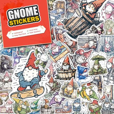 100 PCS Gnome Stickers Pack  Waterproof Vinyl Decals for Water Bottles, Laptops, Phones, Notebook, Cars  Cool Vibrant Graphics for Gnome Enthusiast