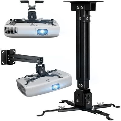 2-Be-Best Projector Ceiling Mount Wide Pipe Universal 3-in-1 Projector Wall Mount Bracket with Adjustable Arm, Flush Mount Option, Built-in Cable Management for Office Home Black