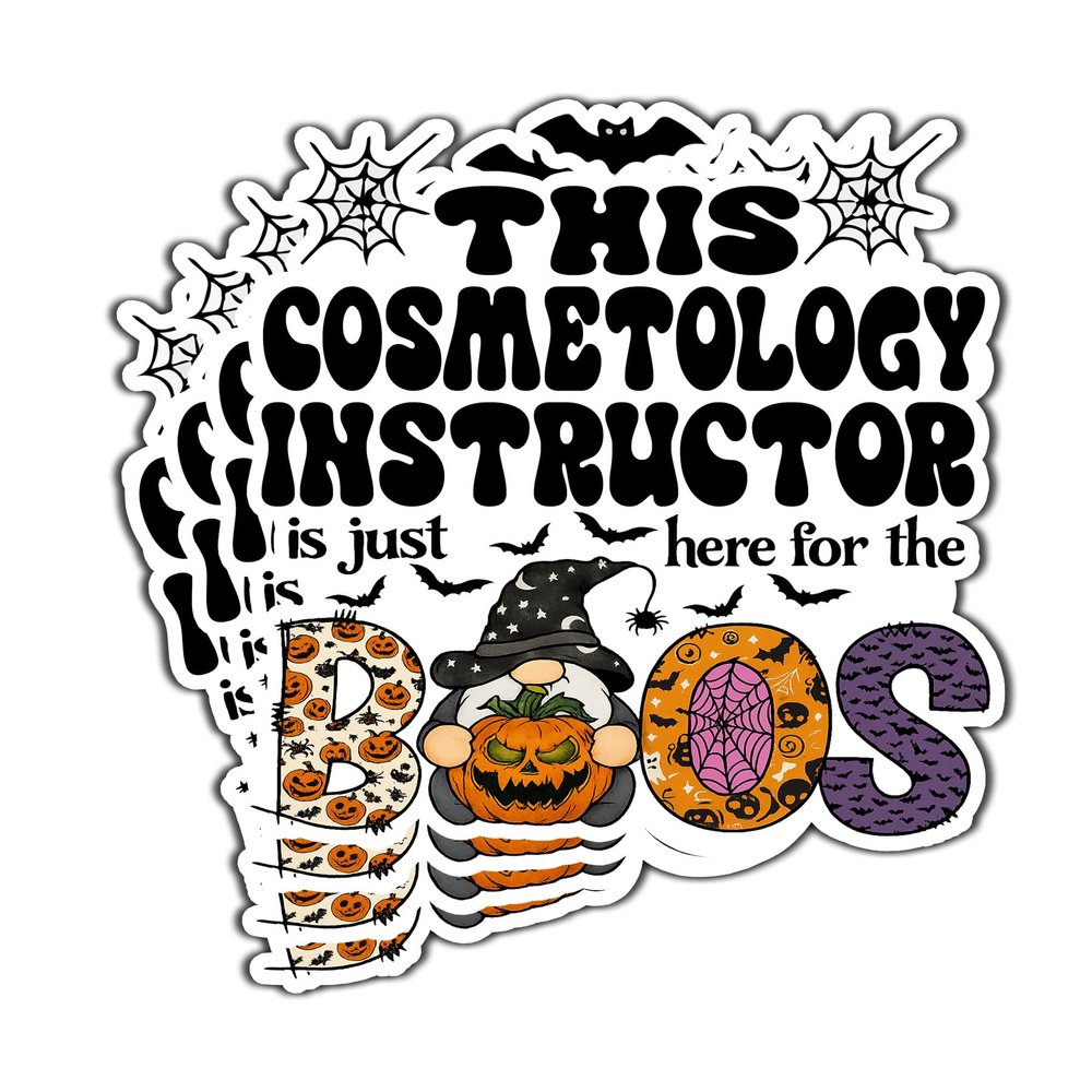 (4Pcs-2.5in) Cosmetology Instructor Vinyl Decal Sticker Halloween Vinyl Sticker - Here for The Boos Decal for Laptops, Water Bottles, Cars, Bumpers, Toolboxes Gift for Cosmetology Instructor