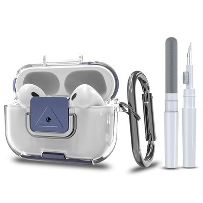 Wacanc for AirPods Pro 2nd/1st Generation Protective Case with Secure Lock Clip,Shockproof Full Protection Phone Stand Design TPU Case with Carabiner&Clean Kit (Clear)