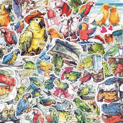 100 PCS Parrot Stickers Pack  Waterproof Vinyl Decals for Water Bottles, Laptops, Phones, Notebook, Cars  Cool Vibrant Graphics for Parrot Enthusiast