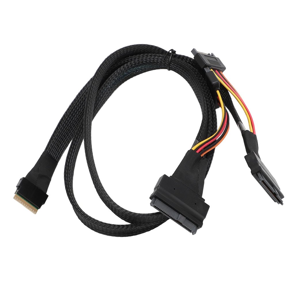 Asixxsix SFF 8654 to 2X SFF 8639 NVME U.2 Cable Adapter, 24Gbps 12Gbps Slim SAS SSD Cable with 15 Pin Power for Mainboard SSD Internal Devices
