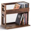 Jetec 2 Set Metal & Wooden Stackable Tabletop Storage Shelf, DVD and CD Storage Box Display Holder Rack with Carrying Handle for Bookshelf Movie Cases Cassette Tape, Can Store up to 36 CDs and 26 DVDs view 1