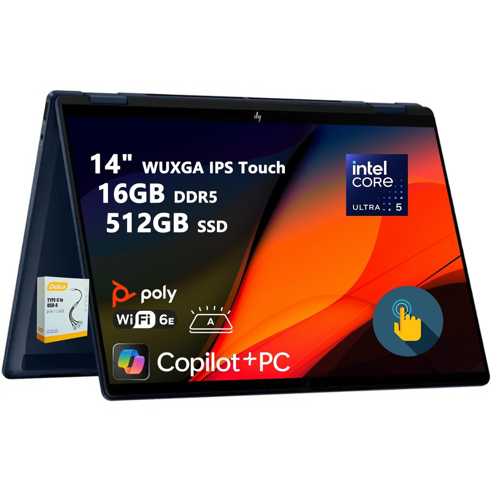 HP OmniBook X Flip 2-in-1 Laptop | 14" WUXGA IPS Touch | Intel Core Ultra 5 226V | 16GB DDR5 512GB SSD | Copilot+ AI PC for Creator Designer Business Professional Win11 w/DLCA Accessory
