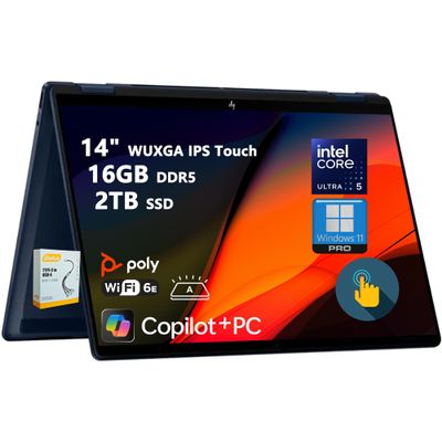 HP OmniBook X Flip 2-in-1 Laptop | 14" WUXGA IPS Touch | Intel Core Ultra 5 226V | 16GB DDR5 2TB SSD | Copilot+ AI PC for Creator Designer Business Professional Win11 Pro w/DLCA Accessory