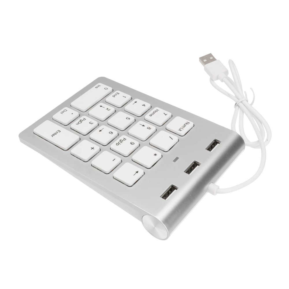 LALAFINA Mechanical Numeric Keypad with Keys USB Pad and Port Hub Zinc Alloy Silver Compact Keyboard for Laptop Desktop to Compatible