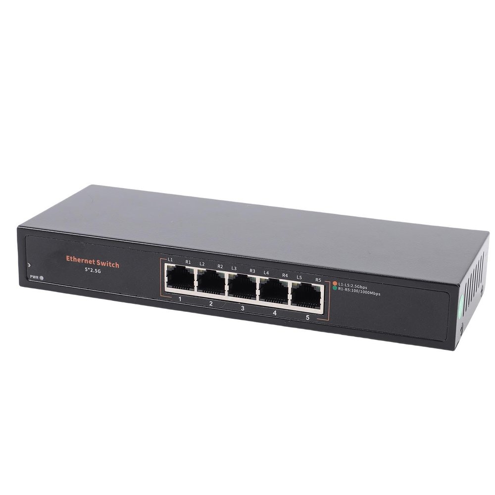 Asixxsix Network Switch 2.5 Gigabit, 5 Ports Multi Gigabit Unmanaged Ethernet Switch Plug and Play Desktop Wall Mount Ethernet Splitter Network Hub for NAS, Metal Design (US Plug (100-240V))