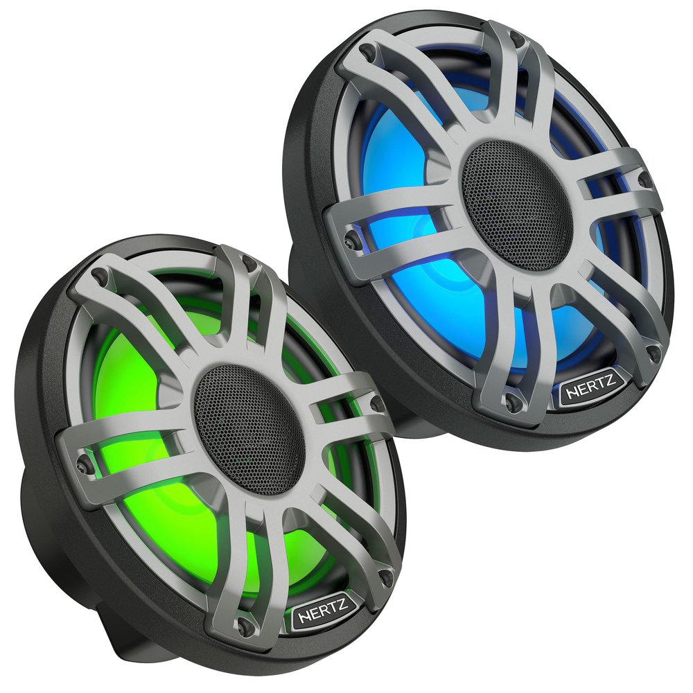 HERTZ HMX 7.7 S-LD-G  7.7" Hi-End LED Marine Coaxial Speakers, 200W Peak, 4, IP65 Water-Resistant, Sport Grille, UV & Salt Fog Certified