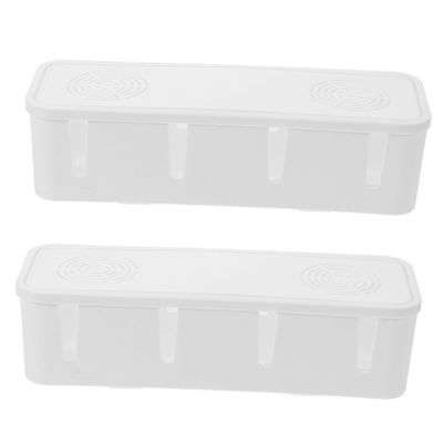 ARTIBETTER 2 Pcs White Cable Management Box Plastic Cord Organizer with Ventilated Design for Power Strip and Wire Storage Cable Winder Holder to Hide Charger Cords and Keep Desktop Neat