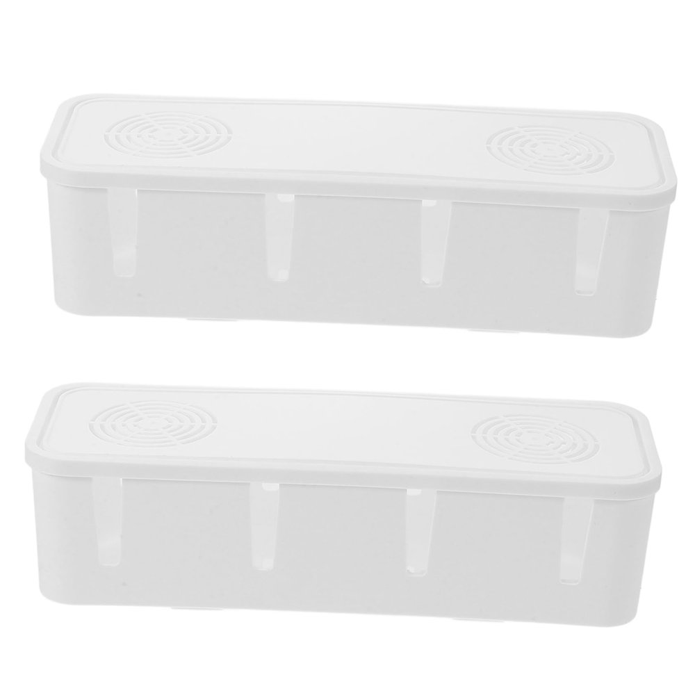 ARTIBETTER 2 Pcs White Cable Management Box Plastic Cord Organizer with Ventilated Design for Power Strip and Wire Storage Cable Winder Holder to Hide Charger Cords and Keep Desktop Neat