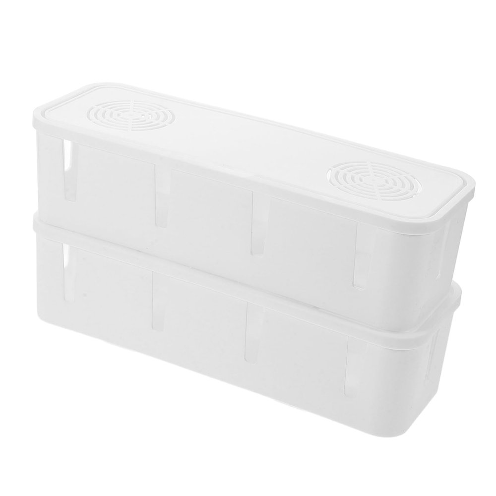 BUTIFULSIC 2 Pcs White Wire Arranging Case Cord Storage Box for Power Strips and Chargers Multifaceted Ventilated Design Cable Winder Organizer Scratch Resistant Plastic for Home Office Cord