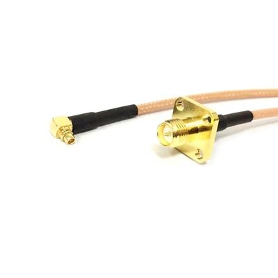 SMA Female/RP Nut 4-Hole Panel Chassis to MMCX Male Right-Angle Pigtail Cable RG316 for Wi-Fi Wireless Modems (15CM)