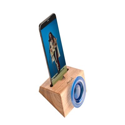 Klaas Artisan Blow Glass & Wood Smartphone Stand, Natural Passive Speaker Amplifier, Desk Organizer, Universal Compatibility, Unique Handcrafted Gift (Blue)