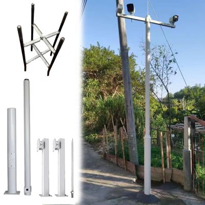 Free Standing Outdoor Pole Security Camera with 2 Pack Arm Poles, Segmented Combination Ground Surveillance Rod Post for Intersections/Driveway Light/Warehouse(H 2 m/78.7 inch)