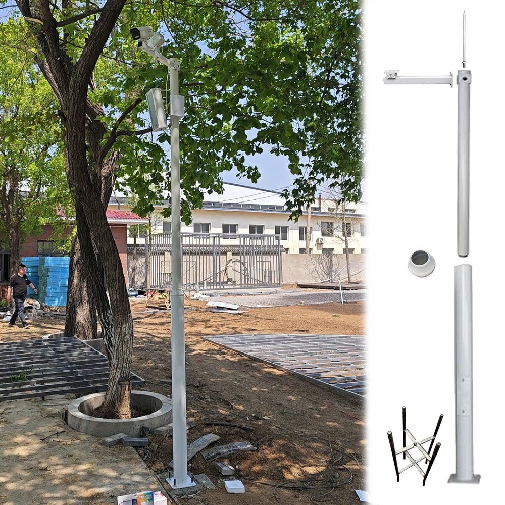 MLYAYE Outdoor Camera Mounting Pole 20ft 16ft 15ft 13ft 11ft 10ft 8ft 6ft Tall, Heavy-Duty Galvanized Steel Surveillance Post Kit with Ground Cages for Backyard/Parking Lot(14.8ft (4.5m))