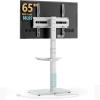 AX WABER Floor TV Stand with Power Outlet& Shelf, Universal TV Stand Mount for 27-65 inch TV up to 88lbs, 70 Degree Swivel 9 Level Height Adjustable with Tempered Glass Base for Bedroom, Office White view 1