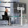 AX WABER Floor TV Stand with Power Outlet& Shelf, Universal TV Stand Mount for 27-65 inch TV up to 88lbs, 70 Degree Swivel 9 Level Height Adjustable with Tempered Glass Base for Bedroom, Office White view 3