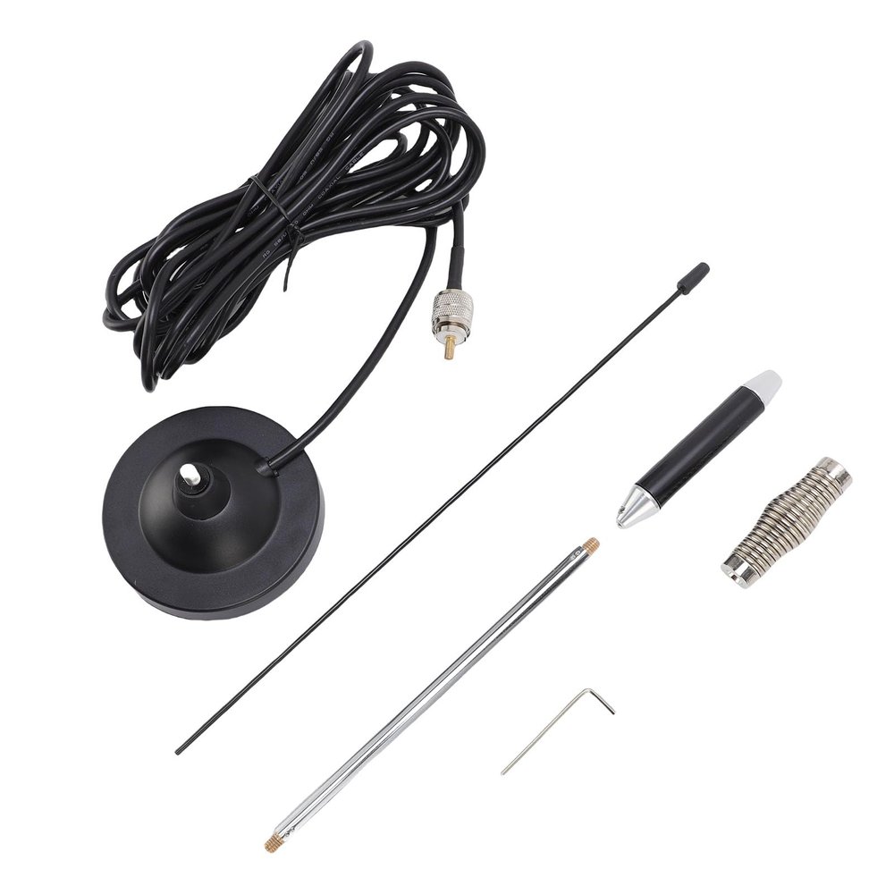SASKATE 26-28MHz CB Antenna Magnetic Mount Kit with 9.5cm Y30BH High Strength Base 3dB Gain Stainless Steel Rod for Cars Trucks Mobile Base Stations (5m/16.4ft Cable)