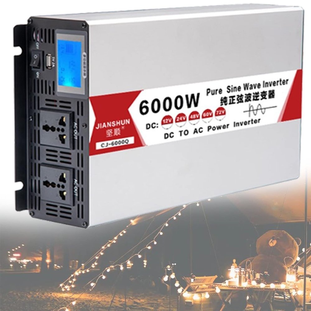 1pcs High Power Pure Sine Wave Inverter DC 12V-72V to AC 110V/220V with LCD Display for RV, Camping, and Solar Applications(6000W 72Vto220V)