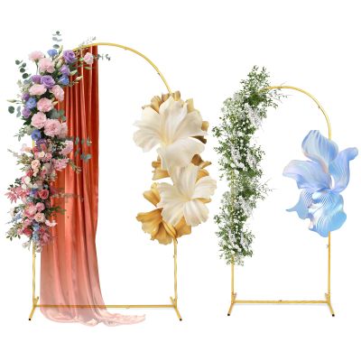 Metal Arch Backdrop Stand Set of 2 (7.2FT and 6FT), Gold Wedding Stand for Wedding, Baby Shower, Birthday Party, Graduation, Indoor, Outdoor, Balloons Flowers, Stable Base, Easy to Assemble