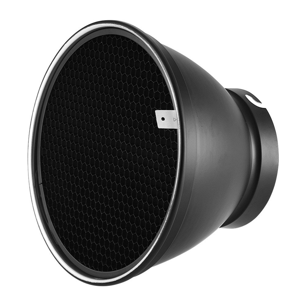 Walmeck 210mm Reflector Diffuser Shade Lamp Shade with 60 Honeycomb Grid Flash Light Commercial Photography Accessory