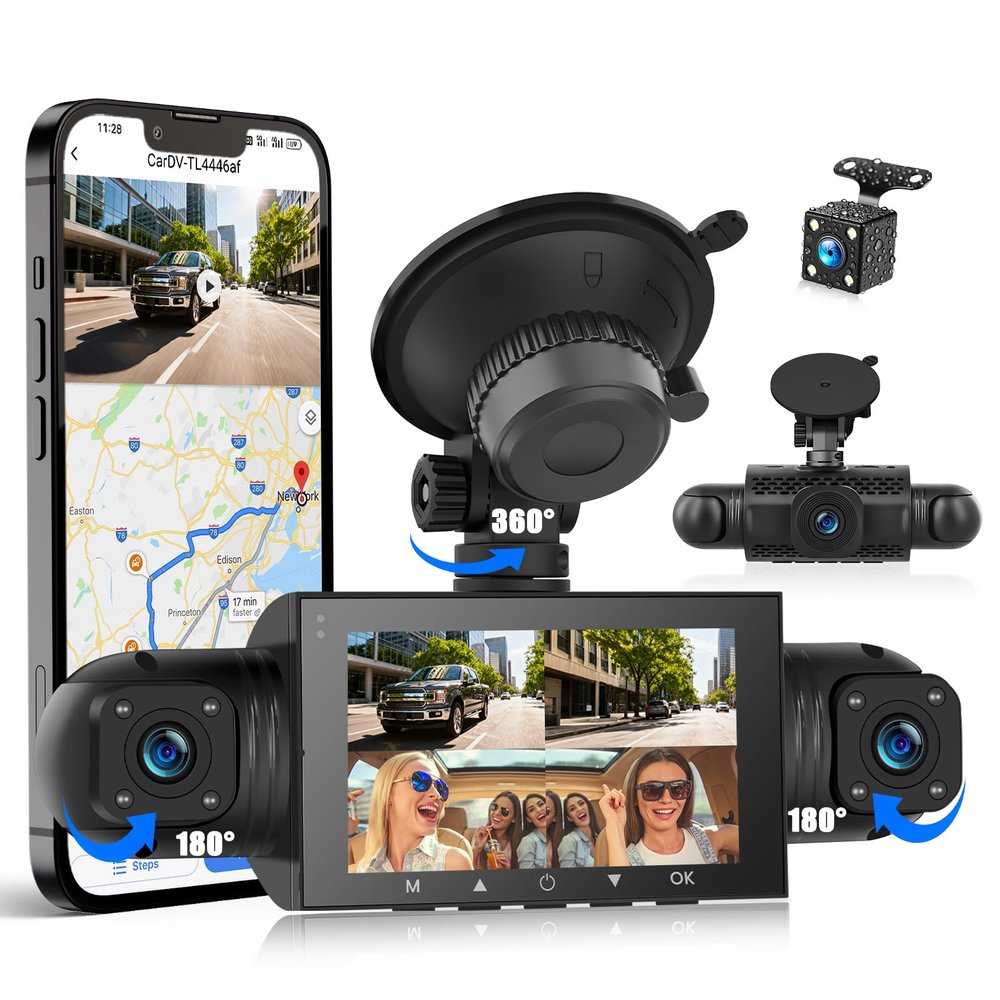 3604 Channel Dash Cam Front and Rear Inside,3 Inch Dash Camera for Cars Built-in WiFi APP Control Night Vision G-Sensor 24H Parking Mode Loop Recording 1080P Dash Camera