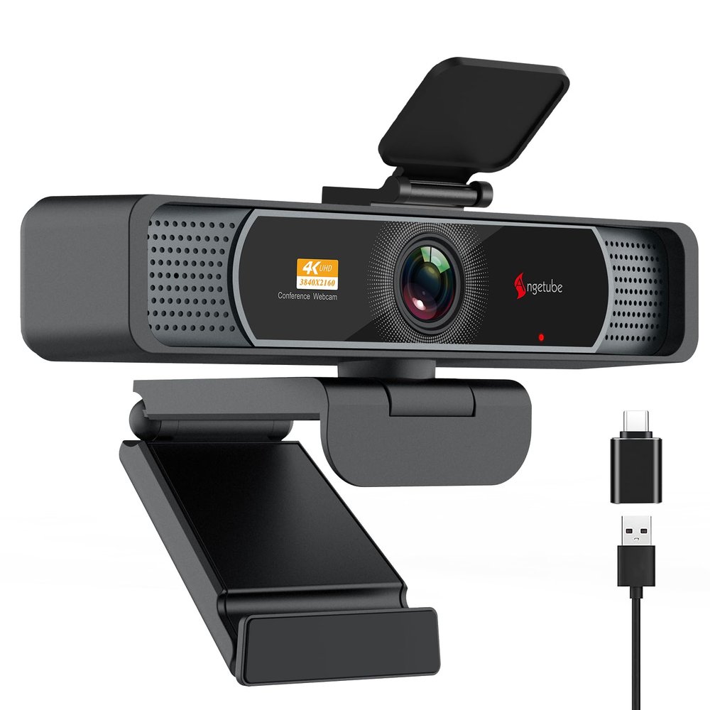Angetube Wide Angle 4K Webcam for PC - 120 FOV, PDAF Autofocus, 2 Noise-Cancelling Mics, 1080P@60FPS, Auto Light Correction, USB-A/C, Privacy Cover, Video Conference Camera for Mac Laptop and Desktop