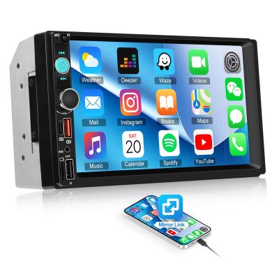 CAMECHO 7 Inch Double Din Car Stereo Touch Screen Bluetooth Car Radio Support Mirror Link FM Radio USB/Type-C/AUX/SD Input Car Audio Receivers Multimedia MP5 Player 2 Din Head Unit