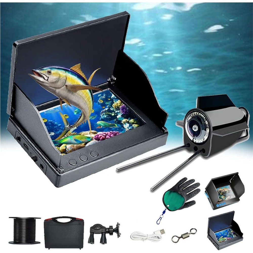 Underwater Fishing Camera, Fishing Camera with Infrared Night Vision Light, Fish Finder with160ft Cable,5 Inch LCD and HD Lens Fish Line Cam,8-12 Hours of Use (4.3in, 100ft Cable)