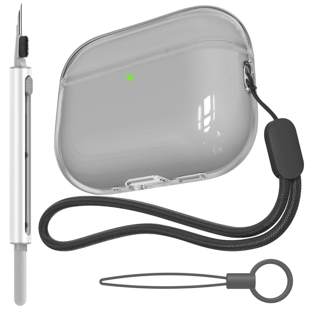 VEIRRW for AirPods Pro 3 Case Clear Cover with Cleaner Kit, Soft Transparent TPU Compatible with AirPods Pro 3rd Generation case 2025(Clear Black)