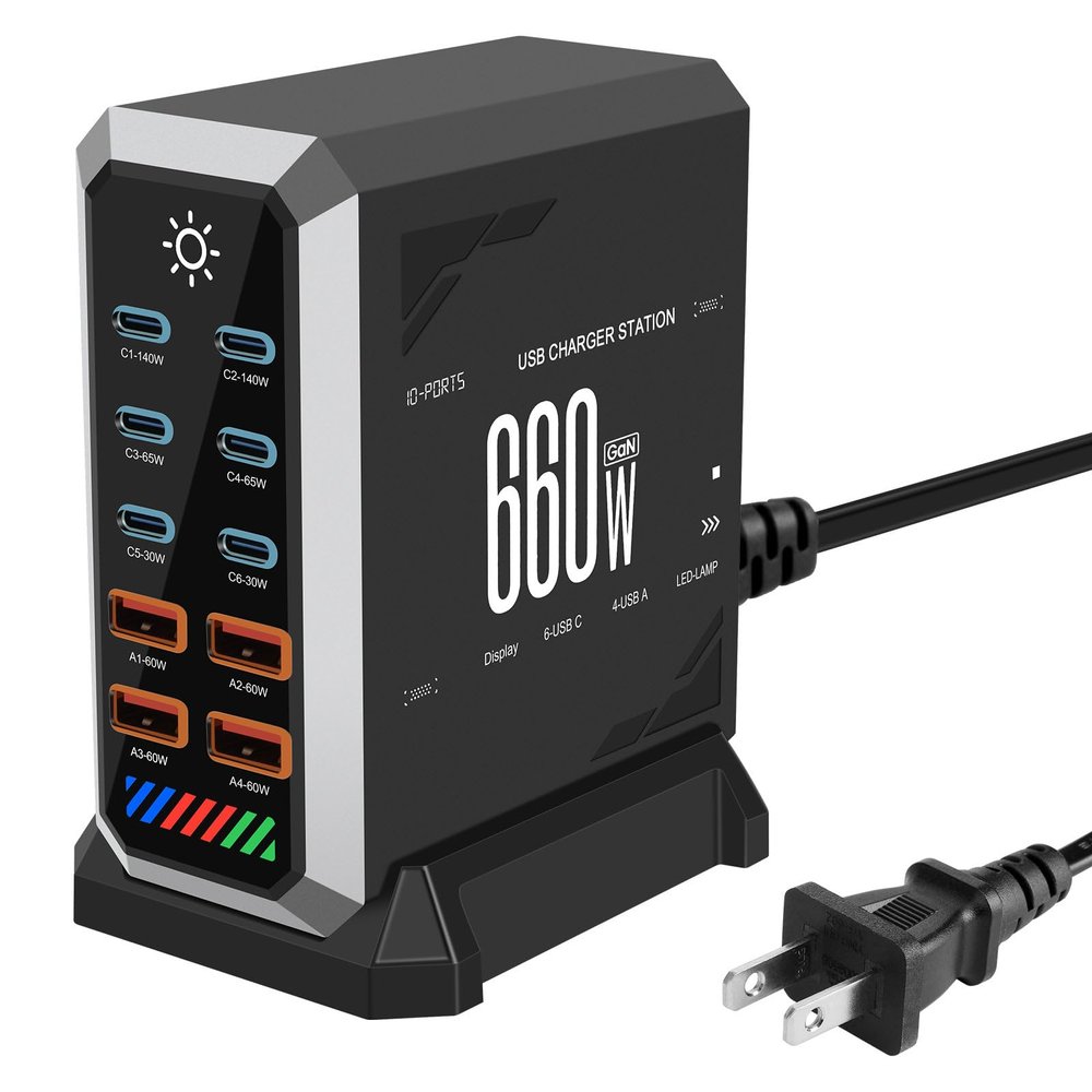 660W USB C Fast Charger Block, 10 Ports GaN III USB Chagring Station, Dual 140W PD PPS HUB for Multiple Devices, Laptop Adapter Compatible with MacBook Pro/Air iPad iPhone Pro Max, Galaxy, Dell, HP