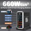 660W USB C Fast Charger Block, 10 Ports GaN III USB Chagring Station, Dual 140W PD PPS HUB for Multiple Devices, Laptop Adapter Compatible with MacBook Pro/Air iPad iPhone Pro Max, Galaxy, Dell, HP view 2