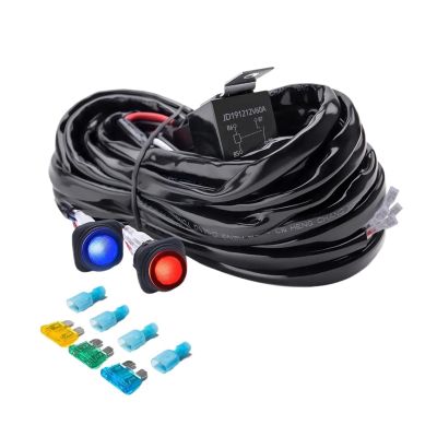 12ft Dual Waterproof Switches Cars Wiring Harness Kit - 60 Relay Fuse for Backlight L-ED Light Bars Front Rear Lamps