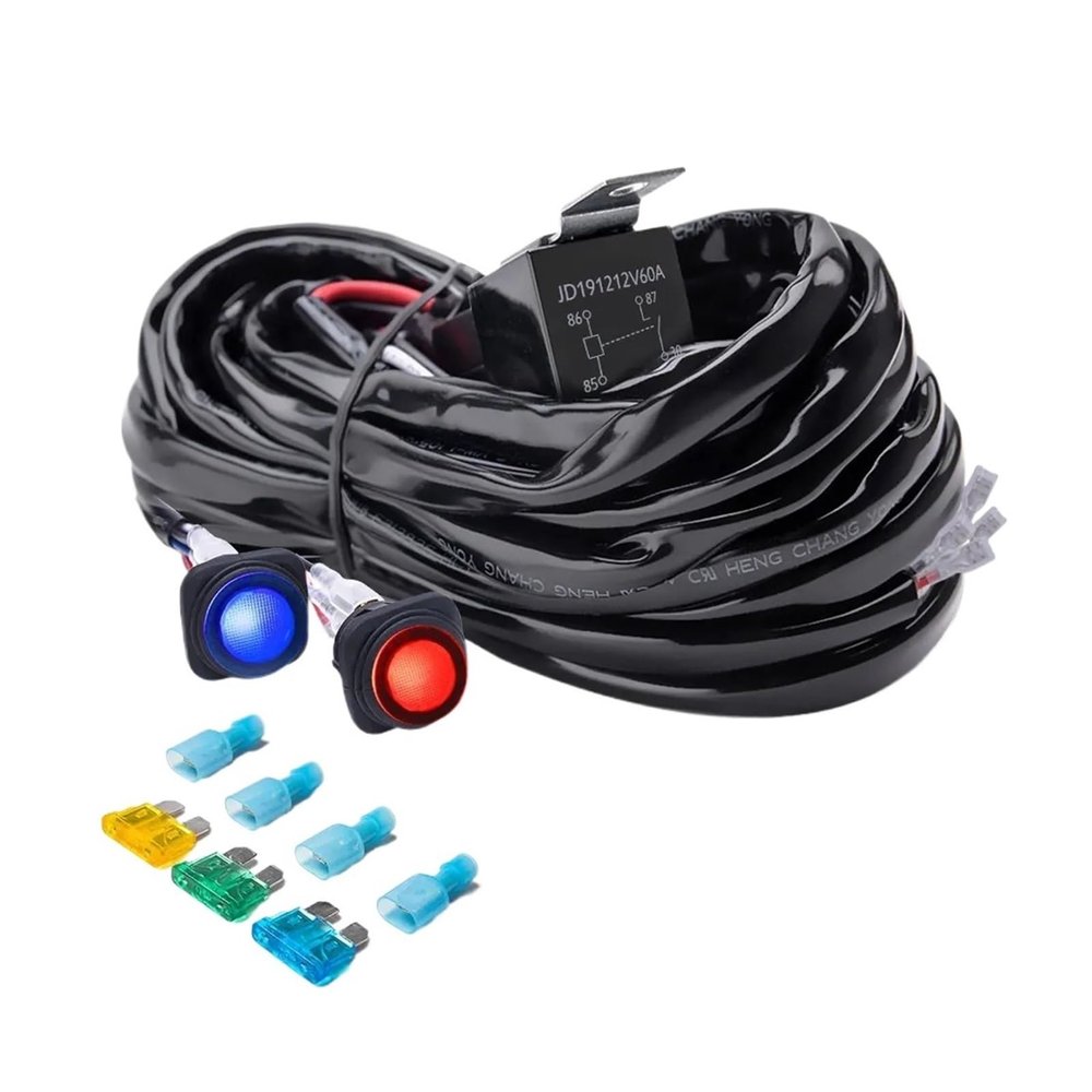 12ft Dual Waterproof Switches Cars Wiring Harness Kit - 60 Relay Fuse for Backlight L-ED Light Bars Front Rear Lamps