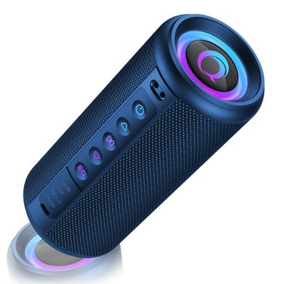 Portable Bluetooth Speaker, 2026 Bluetooth 5.4 Wireless Speaker with 20W HD Loud Stereo Sound, 20H Playtime, LED Lights, IP7, TWS Pairing, Built-in Mic, for Outdoor, Home, Beach, Party, Gift, Blue