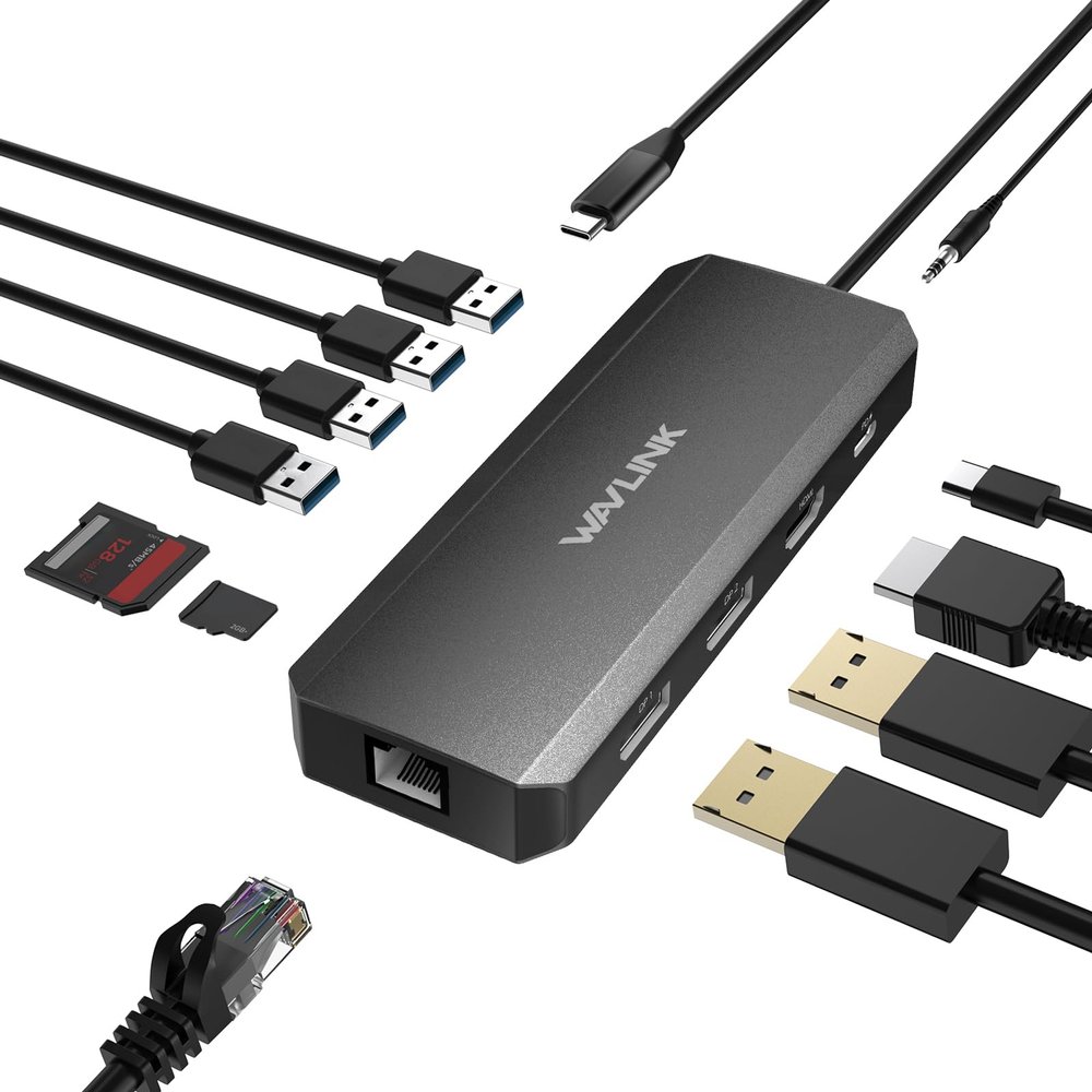Laptop Docking Station,12 in 1 Triple Display USB C Hub for Windows with Dual DP, HDMI, 100W PD Charger, Gigabit Ethernet, USB3.0/2.0 Ports, SD/TF Card Reader, Mic/Audio for Lenovo HP Dell - Black